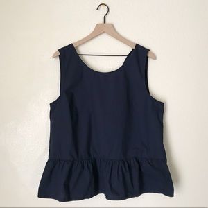 J. Crew Bow Back Peplum Tank Top XL Navy